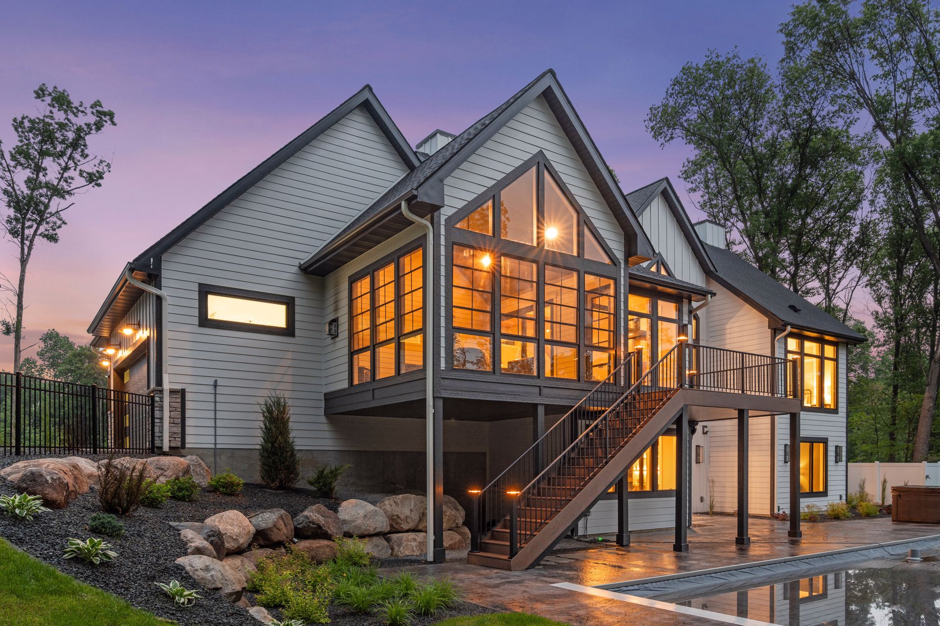 Three-season porch at dusk